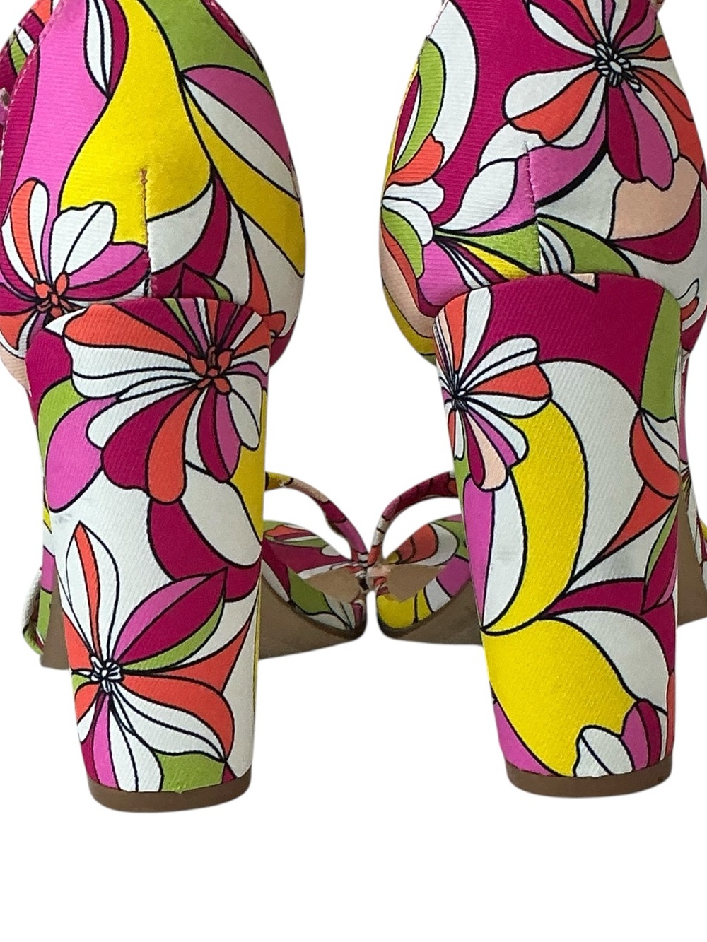 JustFab Sandal Block Heel Bold Floral Lorelai 4” High Heel Pink Green Size 11 - Picture 11 of 16